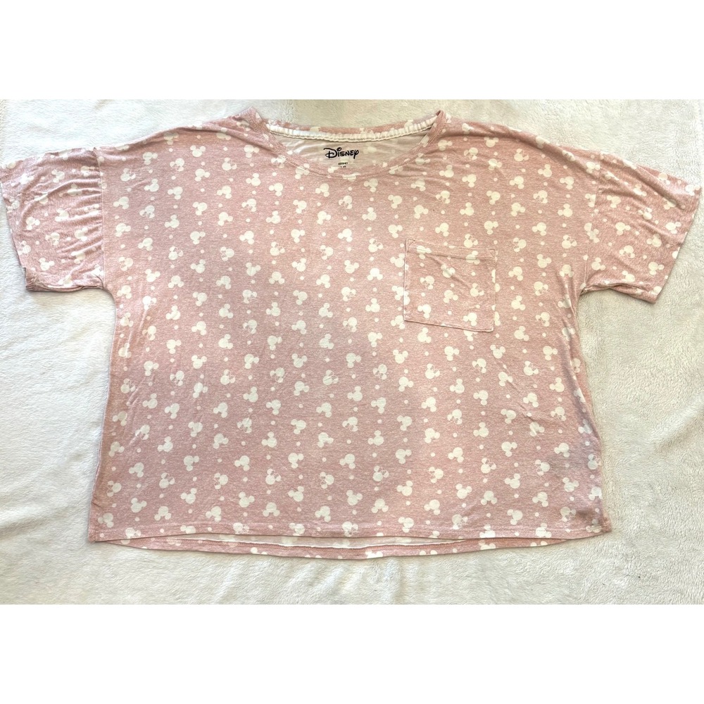 Disney Minnie Mouse Pink Heathered‎ Pocket T-Shirt Womens Large Rayon Spandex L